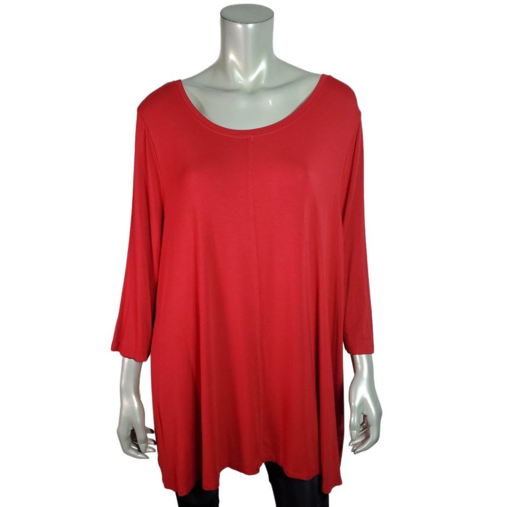Lane Bryant Top Plus Size 22/24‎ Swing Top Tunic Soft Stretch 3/4 Sleeve Red